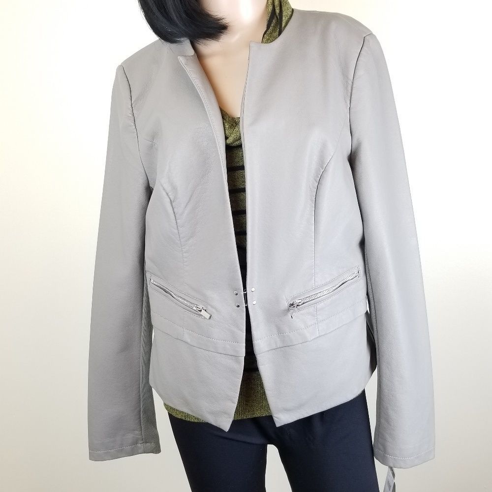 NEW: Faux Leather Black Rivet Gray Jacket …